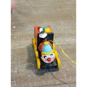 Wooden happy smiling train Xmas ornament pine tree candy cane decor